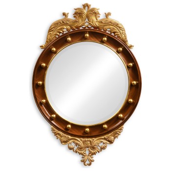 Mahogany & gilt round convex eglomise mirror (Medium)