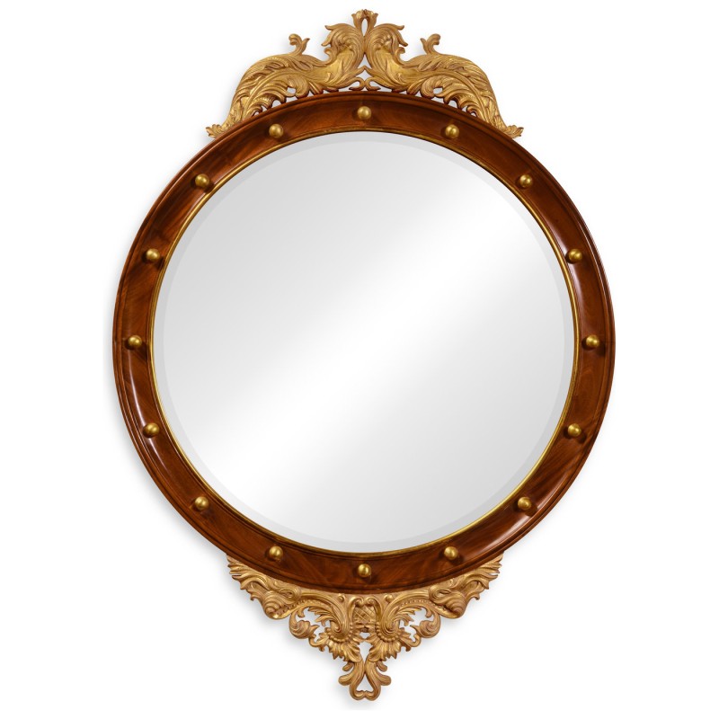 Mahognay & gilt round convex eglomise mirror (Large)
