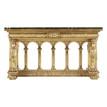French Library Table - Gold leaf & Nero Marquina marble top