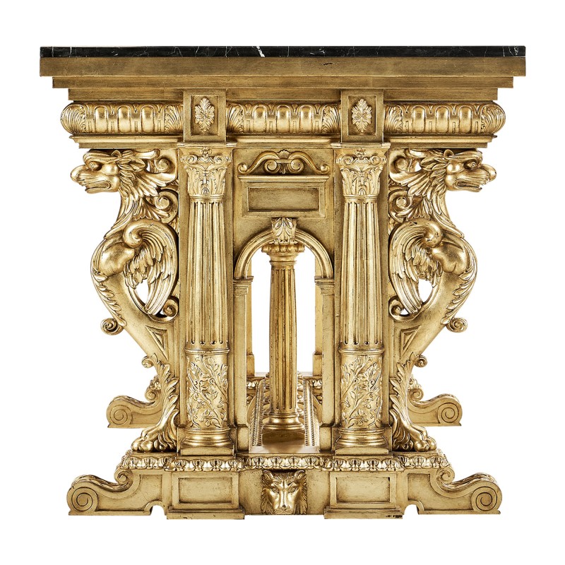 French Library Table - Gold leaf & Nero Marquina marble top