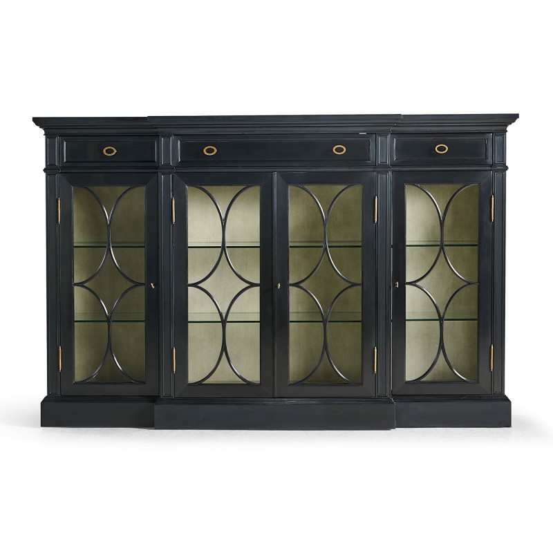Four Door Breakfront Black Display Cabinet