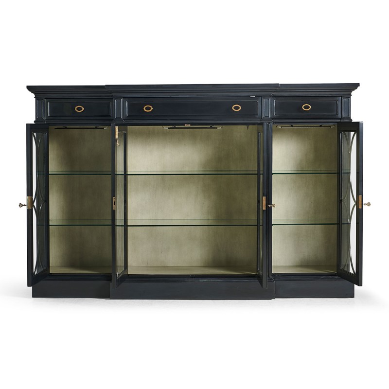 Four Door Breakfront Black Display Cabinet