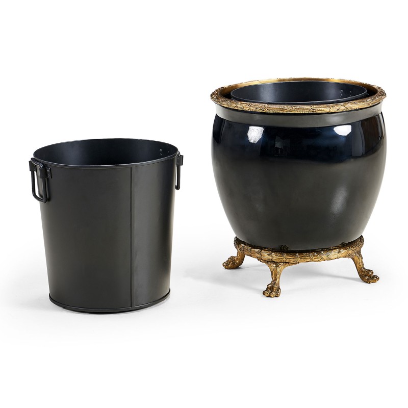 BLACK GLOSSY CERAMIC CHINESE VASE