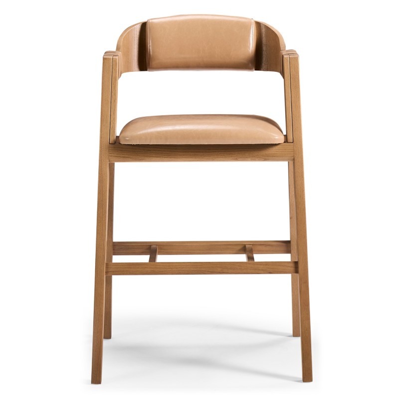 Brass, Wood and Leather Bar Stool