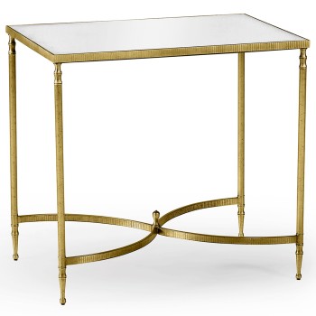Rectangular Antique Brass End Table with Antique Mirror Top
