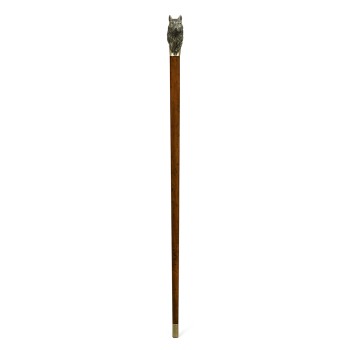 Mahogany Walking Stick with Brass Wolf Topper