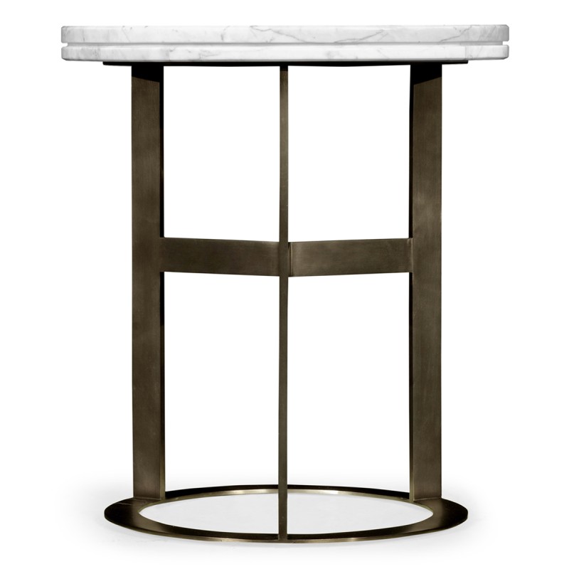 Round Stainless Steel & Faux Calacatta Oro Marble Side Table