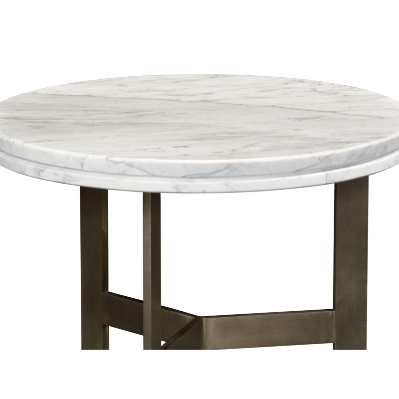 Round Stainless Steel & Faux Calacatta Oro Marble Side Table