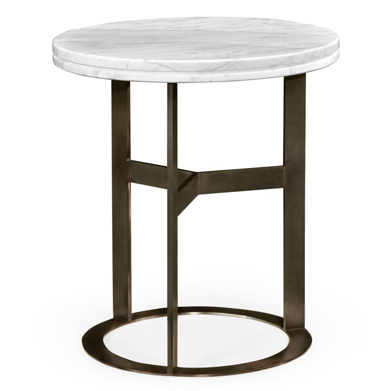 Round Stainless Steel & Faux Calacatta Oro Marble Side Table