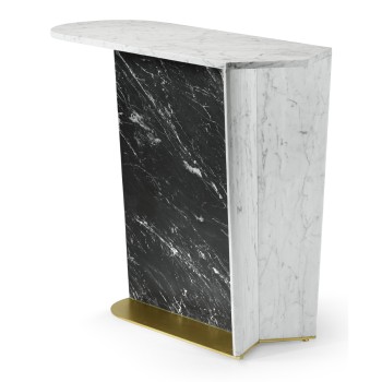 Fusion White & Black Marble End Table