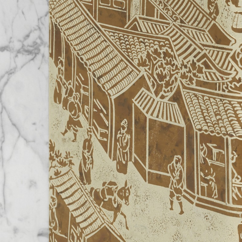 Fusion White Marble & Brass End Table