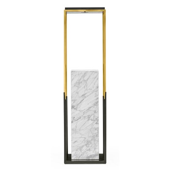 Contemporary Square Ebonised Oak & Brass Pedestal with White Calcutta Marble Centre