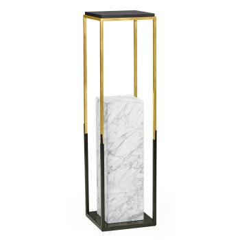 Contemporary Square Ebonised Oak & Brass Pedestal with White Calcutta Marble Centre