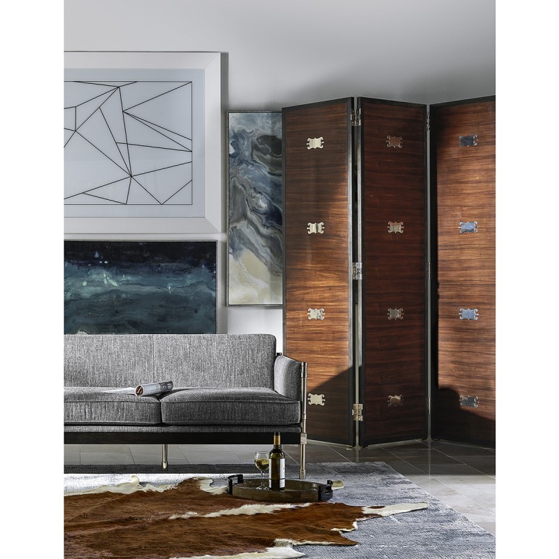 Campaign Style Dark Santos Rosewood Screen, Upholstered in COM