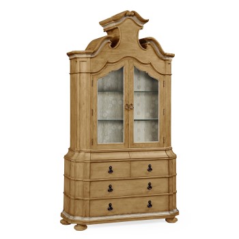 Oulton Vintage Oak Cabinet with Glass Doors & Glass Shelves