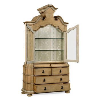 Oulton Vintage Oak Cabinet with Glass Doors & Glass Shelves