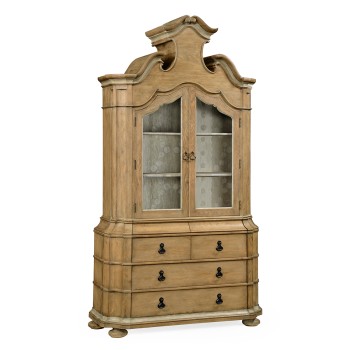 Oulton Vintage Oak Cabinet with Glass Doors & Wooden Shelves